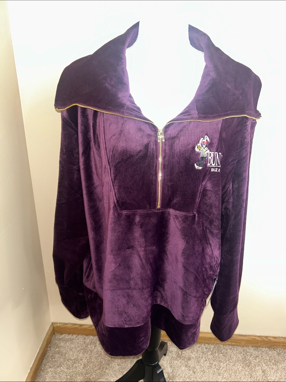 H by Halston Deep Plum Velour Half-Zip Pullover